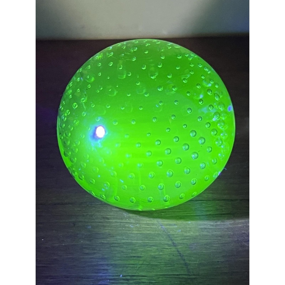 Vtg Uranium Glass Orb Paperweight Controlled Air Bubble Green Glow Rare Witchy
